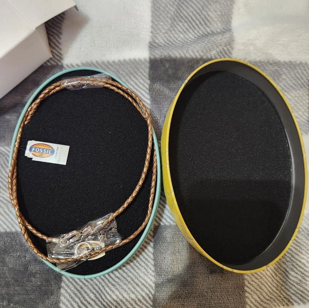 Fossil Charm Braided Leather Necklace